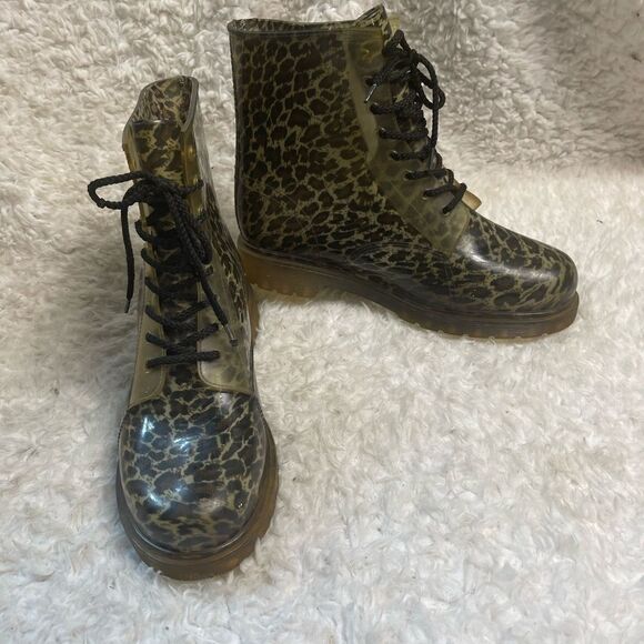 Animal Prints Rubber lace up combat rain boots size 11 - Picture 5 of 9